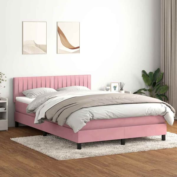 Ramsäng med madrass rosa 160x210 cm sammet