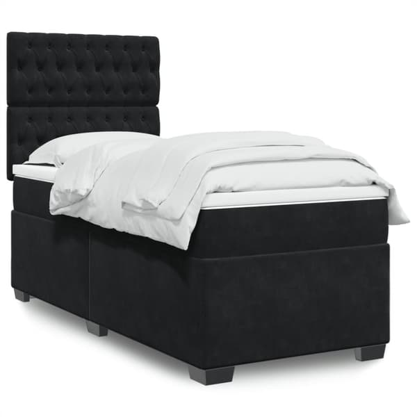 Ramsäng med madrass svart 90x200 cm sammet
