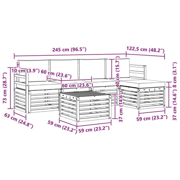 Utomhussoffset 6 pcs Vit och antracit 59 x 59 x 37 cm Polyester