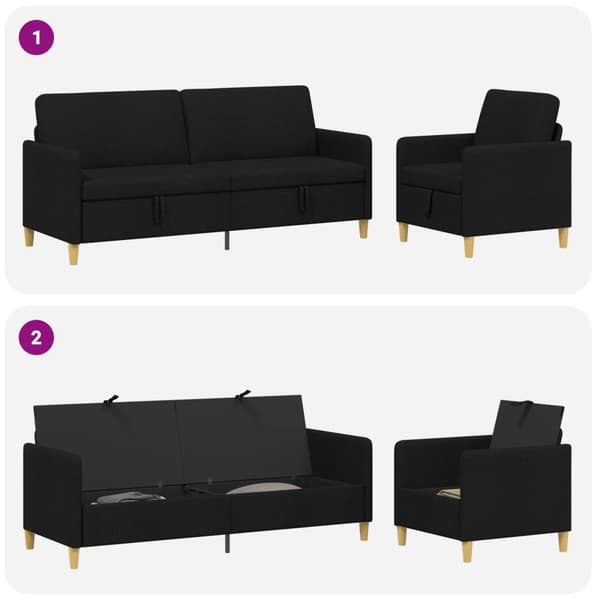 Soffgrupp med förvaring 2 pcs Svart Polyester