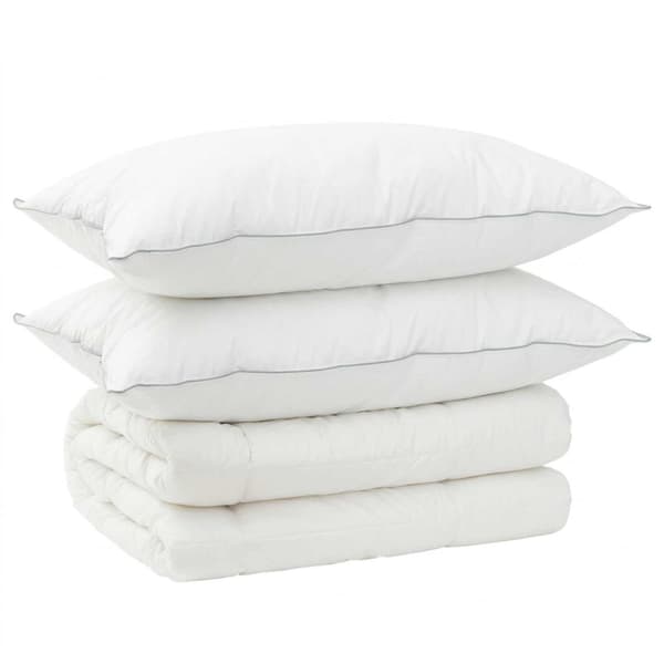 Täcke och kudde set 3 st 200x240 cm Vinter 450 GSM Ull Vit