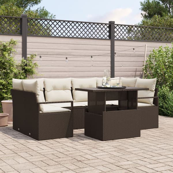 Trädgårdsoffset 7 st Brun Poly rattan