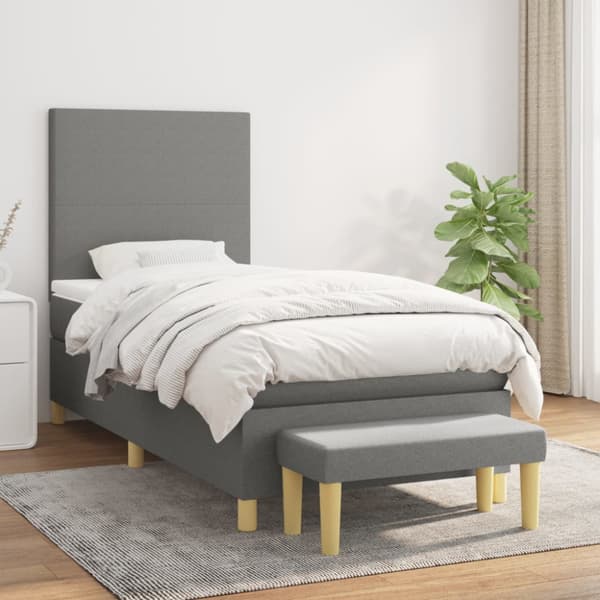 Ramsäng med madrass mörkgrå 90x190 cm tyg