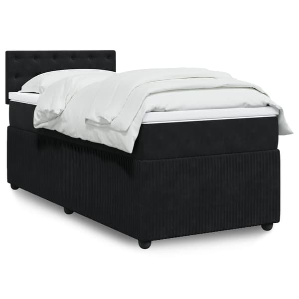 Ramsäng med madrass svart 90x190 cm sammet