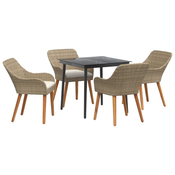Trädgårdsmöbelset med kudde 5 pcs Beige konstrotting