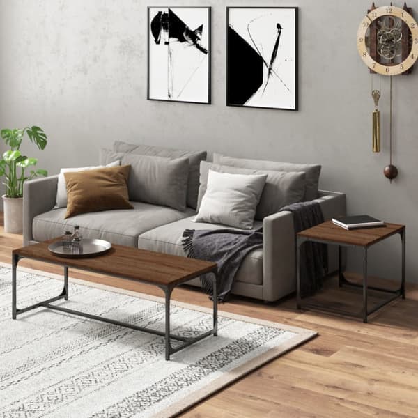 Soffbord 2 st Brun Ek Konstruerat Trä