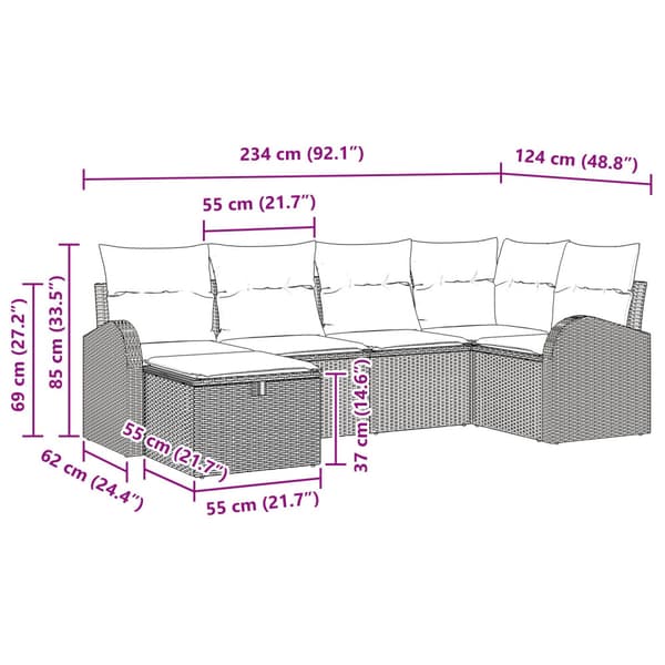 Soffset med kudde med lagring 6 pcs Grå konstrotting