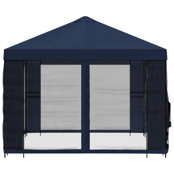 Trädgårdsgazebo med sidoväggar 4 × 3 m Blå Polyester och Stål
