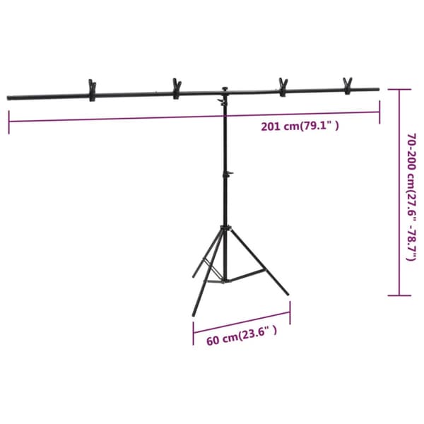T-stativ svart 201x60x(70-200) cm