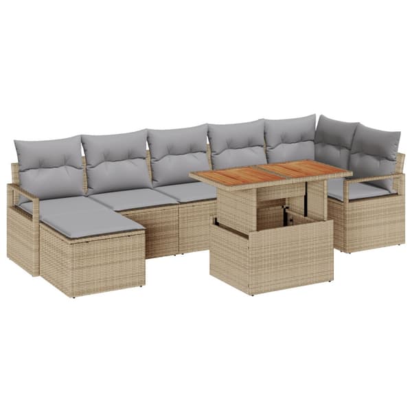 Trädgårdsmöbelset med kudde 8 pcs Beige och Grå