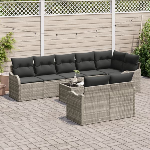 Trädgårdsoffset med kudde 9 pcs Ljusgrå Poly rattan