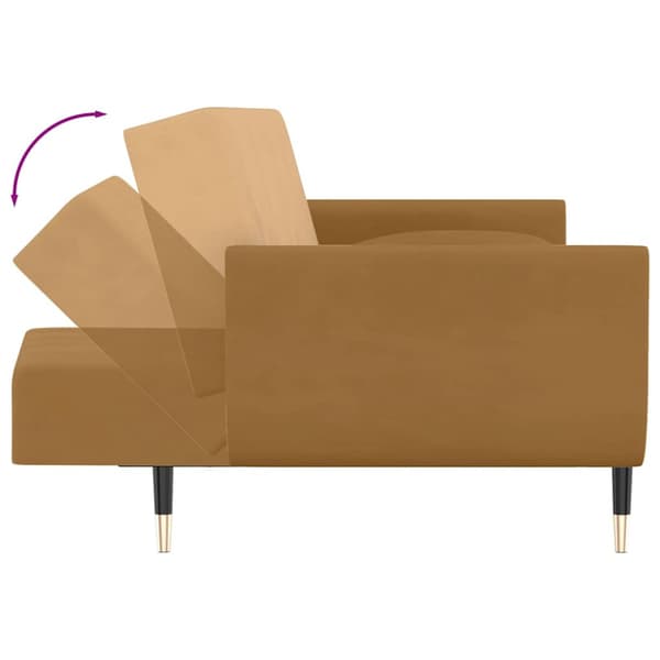 Bäddsoffa 2-sits med två kuddar brun sammet
