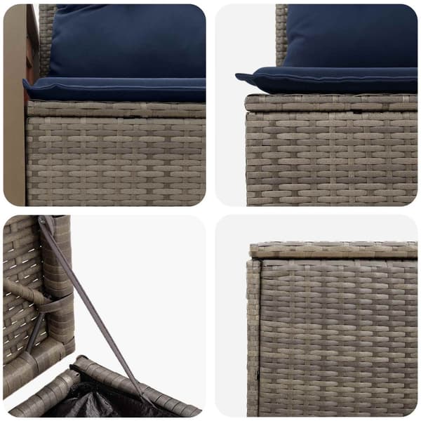 Soffset 7 pcs Grå och Marinblå Poly Rattan och stål