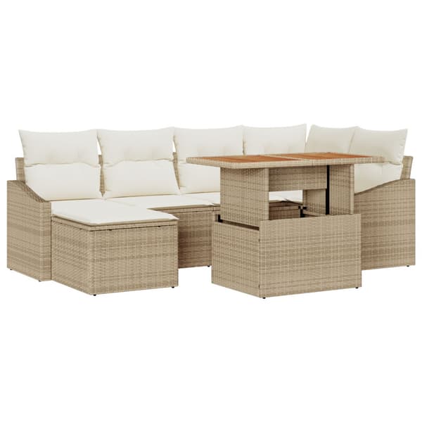 Trädgårdsoffset med lagring 7 pcs Beige Poly rattan