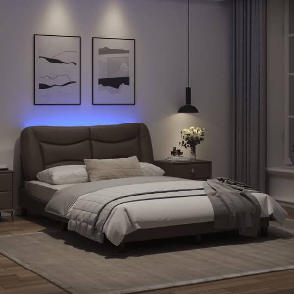 Bed Frame with LED without Mattress "Hvar" Grey 140x200 cm