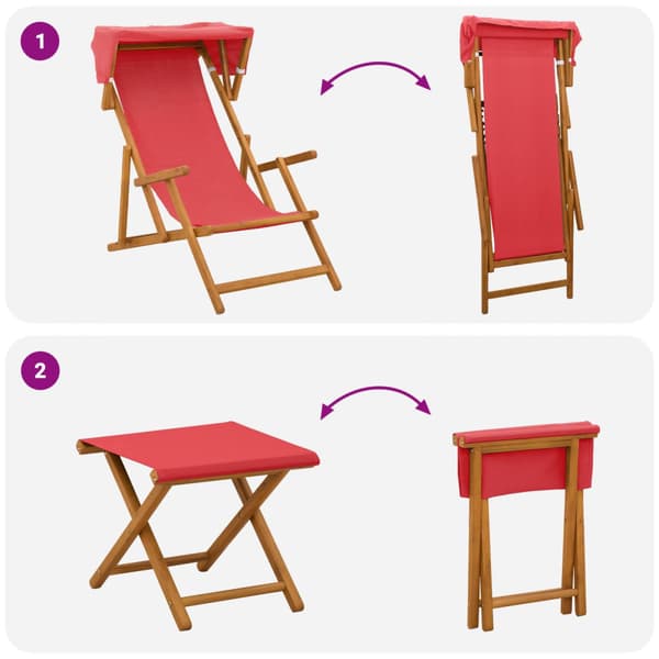 Deck Chair 4 st 3 Position Massiv Eukalyptus Trä Röd