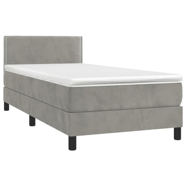 Ramsäng med madrass ljusgrå 90x200 cm sammet