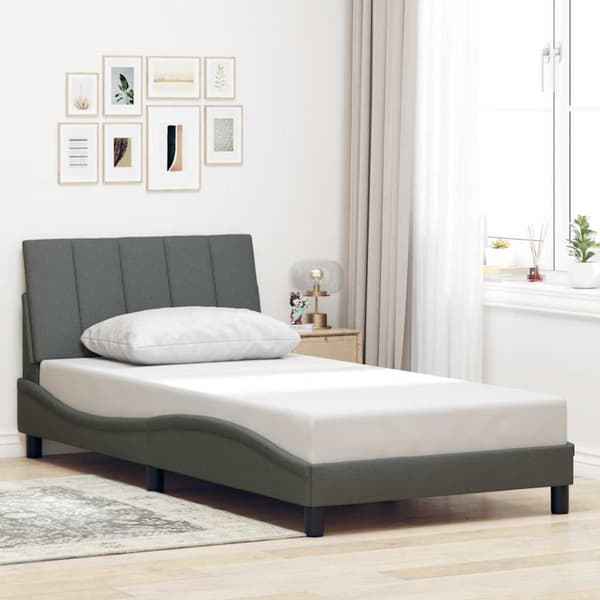 Bed Frame without Mattress "Hanko" Dark Grey 100x200cm Fabric