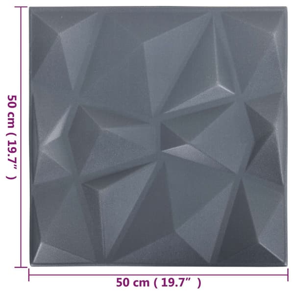 Väggpaneler 24 pcs Diamond Grå 50 x 50 cm XPS Skum