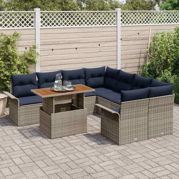 Trädgårdsoffset med lagring 9 pcs Grå Poly rattan