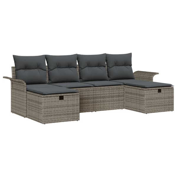 Trädgårdsoffset med kudde med lagring 6 pcs Grå Poly rattan