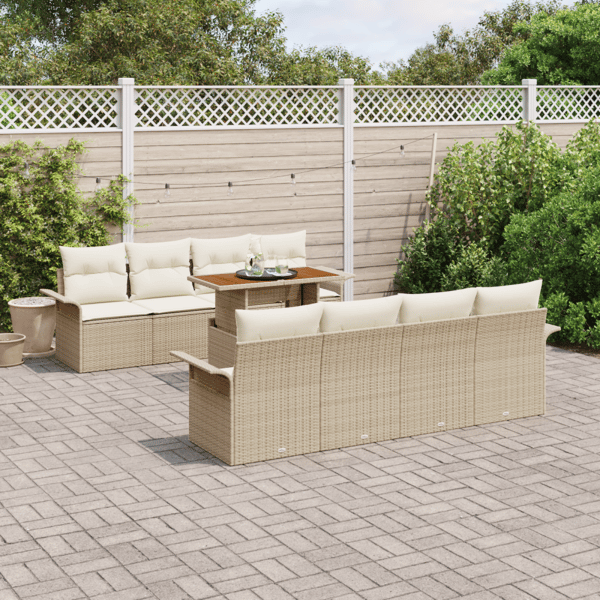 Trädgårdsoffset med lagring 9 pcs Beige Poly rattan