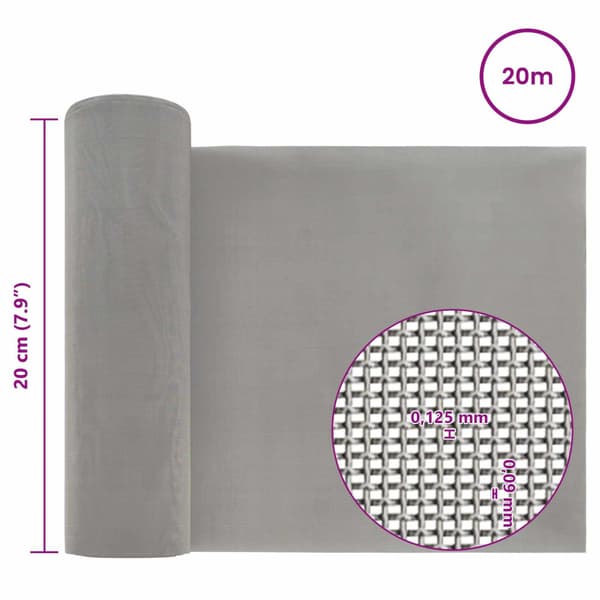 Nätduk 20 x 2000 cm 120 Mesh Rostfritt stål 201 Silver