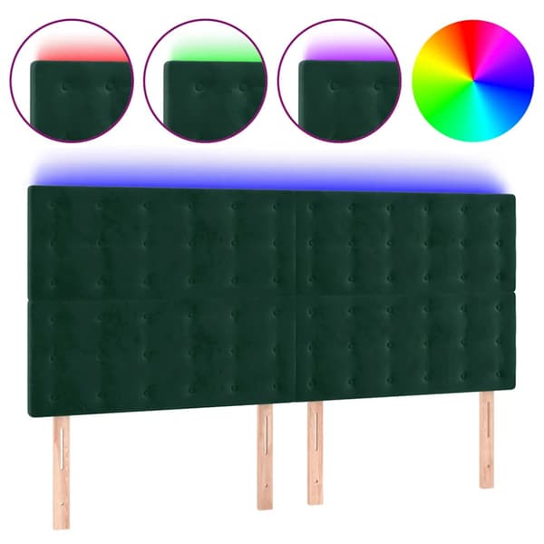 Sänggavel LED mörkgrön 180x5x118/128 cm sammet