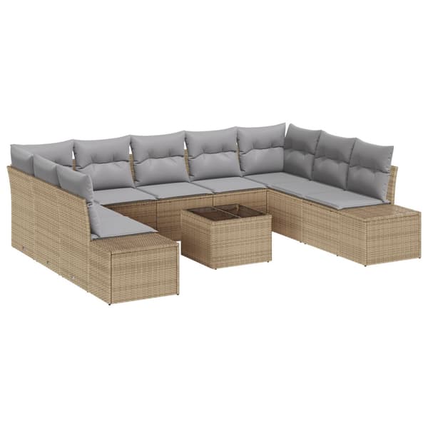 Trädgårdsoffset med kudde 10 pcs Beige konstrotting