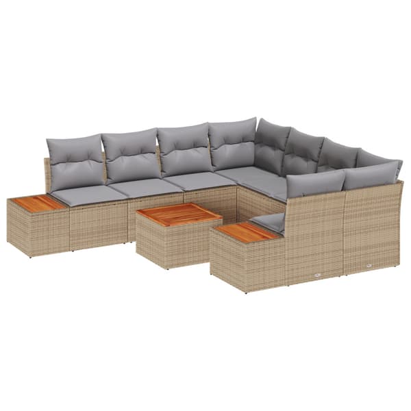 Trädgårdsoffset med kudde 9 pcs Beige Poly rattan