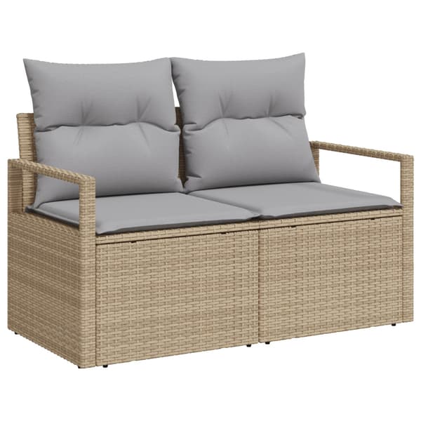 Trädgårdsoffset med kudde 7 pcs Beige Poly rattan