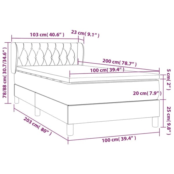 Ramsäng med madrass ljusgrå 100x200 cm sammet
