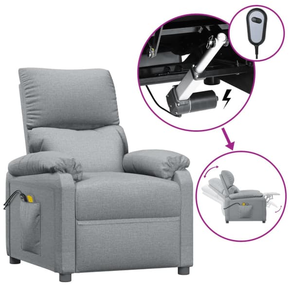 Elektrisk massagefåtölj ljusgrå tyg