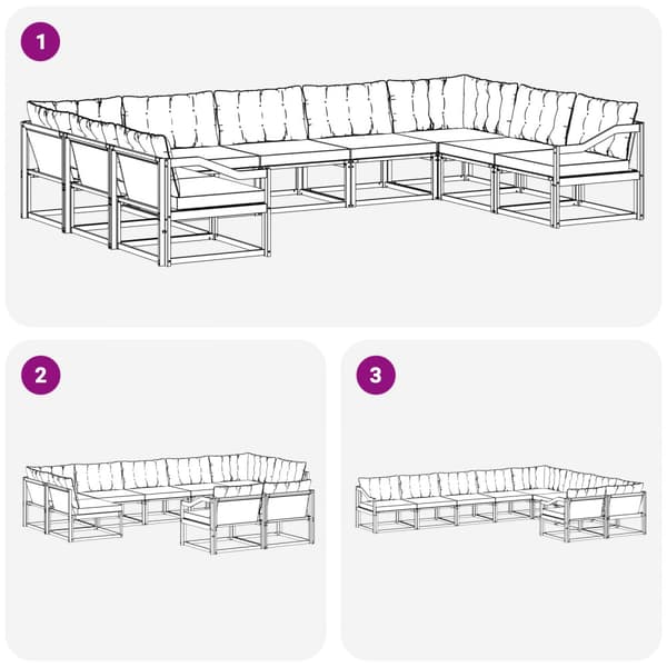 Utomhussoffset med kudde 9 pcs Vit och ljusgrå