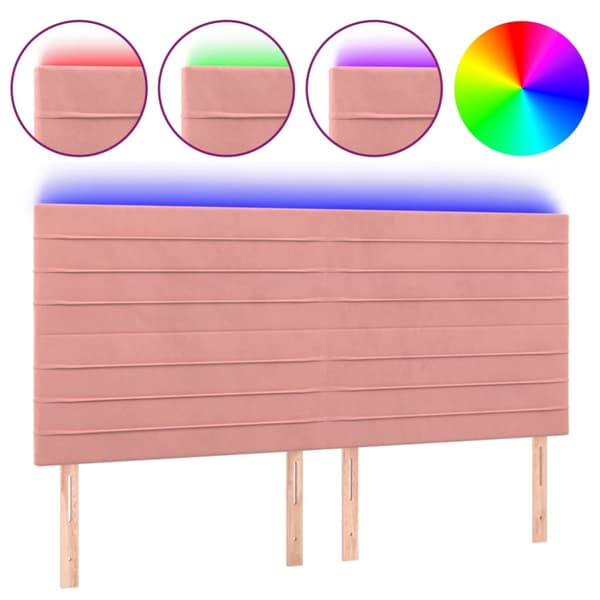 Sänggavel LED rosa 200x5x118/128 cm sammet