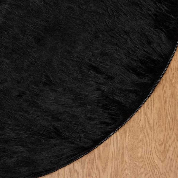 Fuskfäll matta TAFALLA Svart Ø 200 cm Polyester