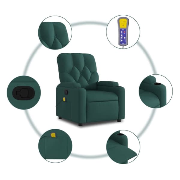 Massagefåtölj mörkgrön tyg