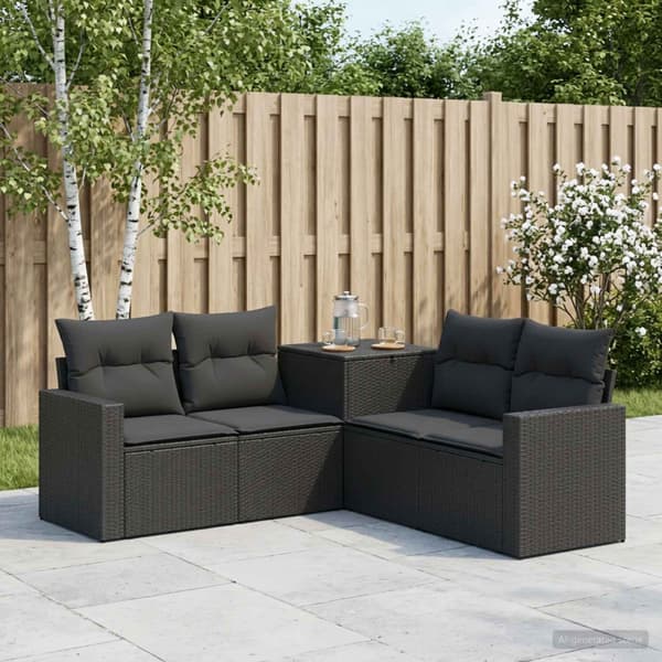 Soffset 5 st Svart Poly Rattan och stål