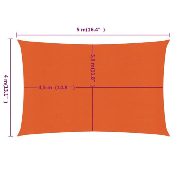 Solsegel 160 g/m² rektangulär orange 4x5 m HDPE
