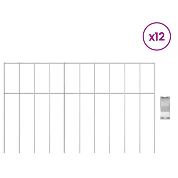 Trädgårdsstängselpanel 12 pcs Galvaniserat stål Silver