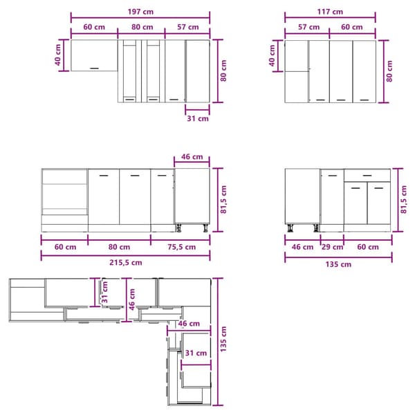 Köksenhet LYON 8 pcs Betonggrå Konstruerat trä