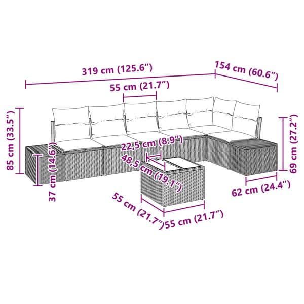 Trädgårdsoffset med kudde 7 pcs Ljusgrå konstrotting