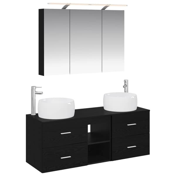 Badrumsmöbelset 4 pcs Svart ek Konstruerat trä och glas