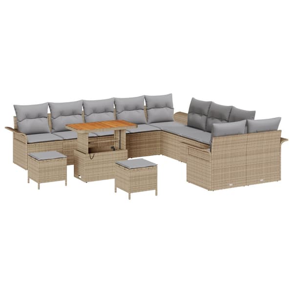 Trädgårdsoffset med kudde 13 pcs Beige konstrotting
