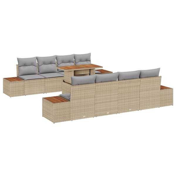 Trädgårdsmöbelset med kudde 9 pcs Beige och Grå