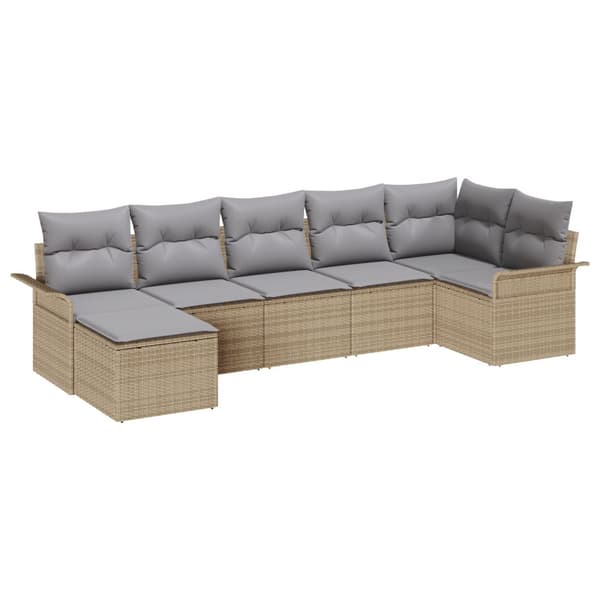 Trädgårdsoffset med kudde 7 pcs Beige konstrotting