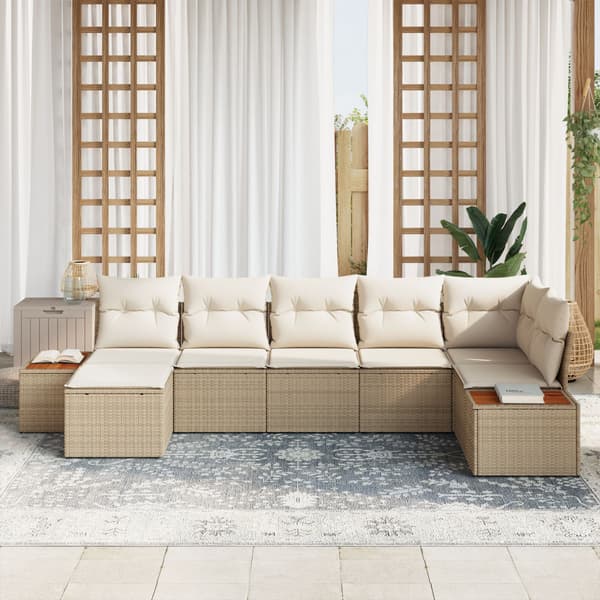 Trädgårdsoffset med kudde 7 pcs Beige konstrotting