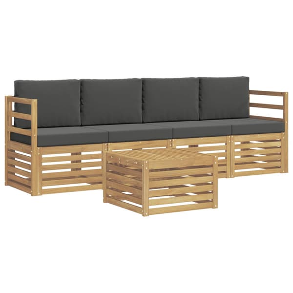 Utomhussoffset med kudde 5 pcs Vit och antracit Polyester