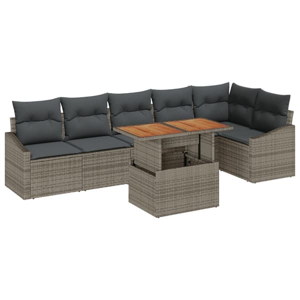 Trädgårdsoffset med lagring 7 pcs Grå Poly rattan