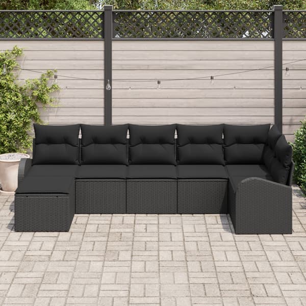 Trädgårdsoffset med kudde 7 pcs Svart Poly rattan